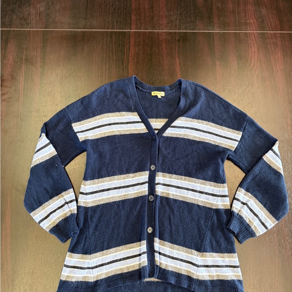 Navy and Gray Striped Cardigan